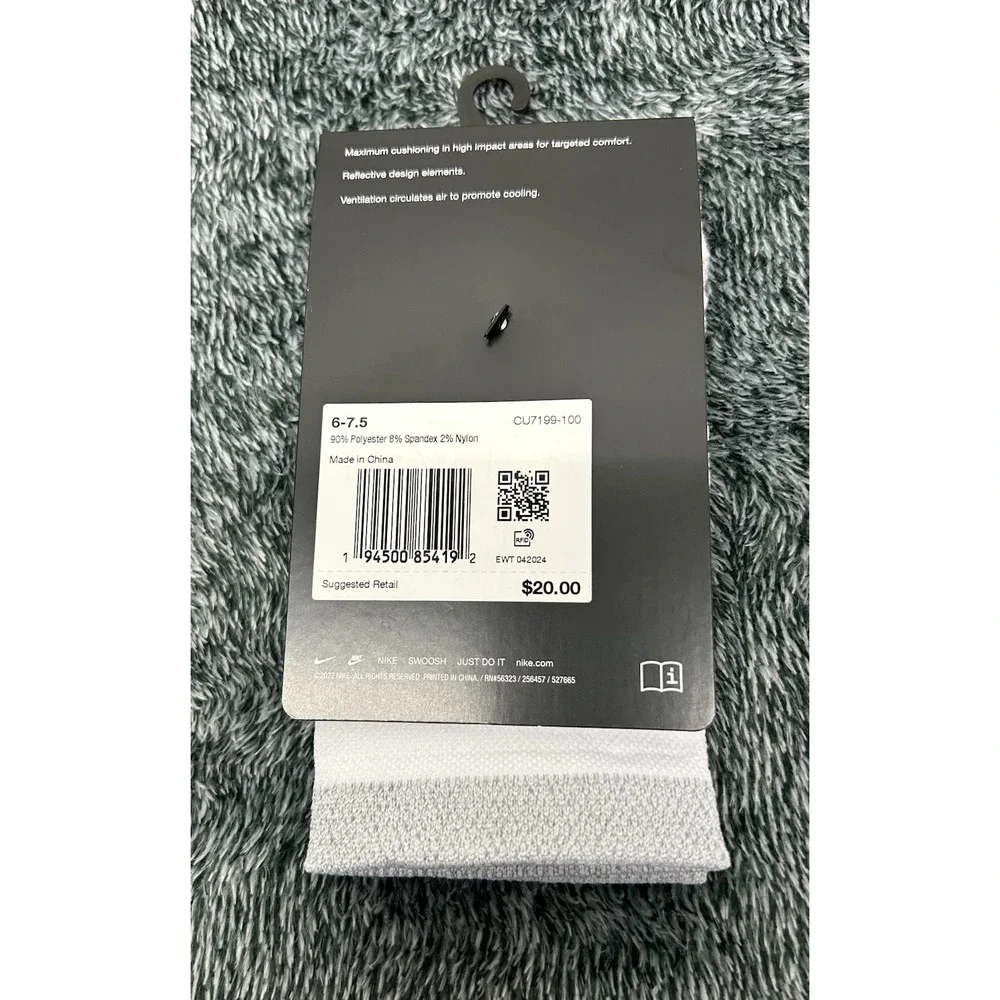 Nike Womens Size 7.5-9 Spark Cushioned White Gray Ankle Socks (U8)